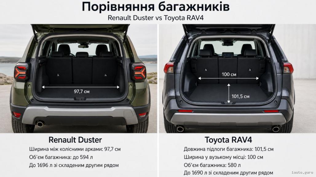 Порівняння простору Renault Duster і Toyota RAV4