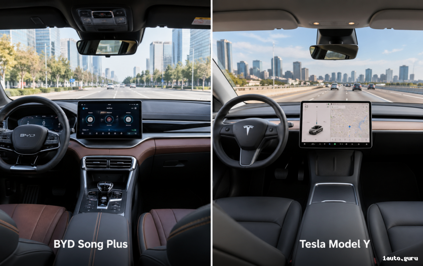 Порівняння салону електрокросоверів BYD і Tesla